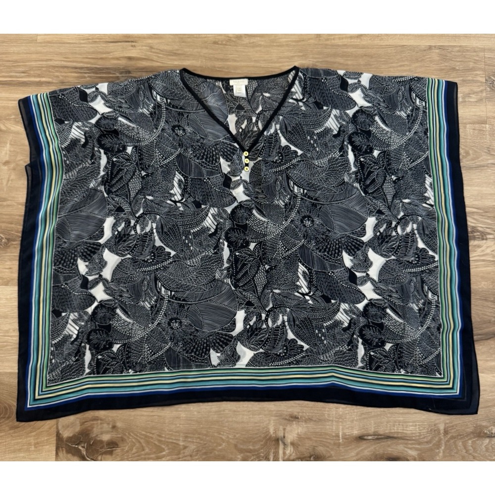 Talbots Women's Floral  Blouse  Scarf Top Poncho Kimono Handkerchief Size L/xl - Picture 2 of 6